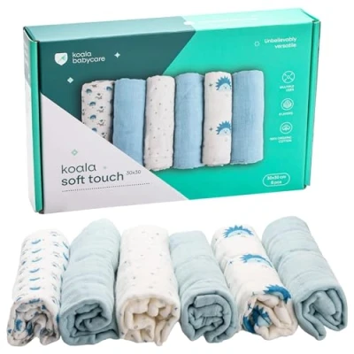 Afbeelding van KOALA BABY CARE ® Mousseline doek Soft Touch 30 x cm 6 pack blauw