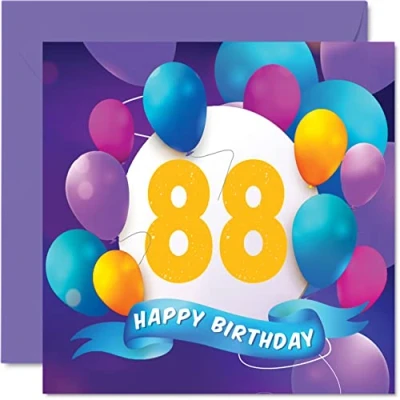Afbeelding van 88e verjaardagskaart voor mannen en vrouwen ballonfeest gelukkige verjaardagskaarten 88 jarige man vrouw overgrootvader opa oma nanny mama papa, 145 mm x cadeau