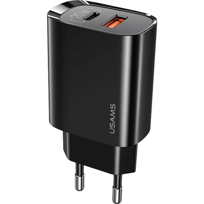 Afbeelding van USAMS 20W Adapter met snellaadfunctie USB A en C poort Zwart