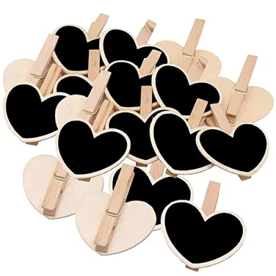 Afbeelding van 30 stuks krijtbord, klein, houten krijtbord met klem, beschrijven memobord, prijskaartjes, decoratiebord, kaarthouder voor tafelkaarten, verjaardag, plaatskaarten, bruiloft, prijskaartjes