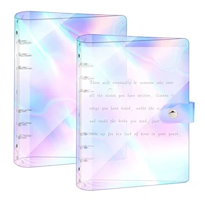 Afbeelding van A5 ringband cover 2 stuks regenboog 6 ringen losse blad bindmiddel waterdicht zacht PVC notebook map voor school thuis kantoor (6,7 x 10,6 inch)