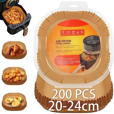 Afbeelding van Owelth 20 24 cm papieren luchtfriteuse, 200 stuks airfryer, vierkant, anti aanbaklaag, wegwerppapier, oven, perkamentpapier voor Cosori Cecotec 5,5 l, 6 l