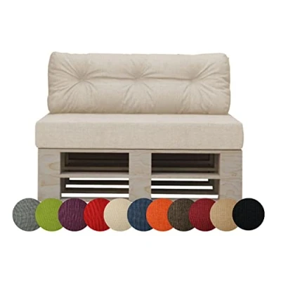 Afbeelding van Chilly Pilley Palletkussen Schuimvlokken Palletmeubilair Palletbank Rugleuning Gewatteerd Zitkussen Verwijderbare Zijkussenset (Set Van 2, Crème)
