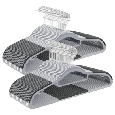Afbeelding van Set van 50 kunststof hangers antislip ruimtebesparend dikte 0,5 cm lengte 42 360 draaibare haak in zilver lichtgrijs/donkergrijs
