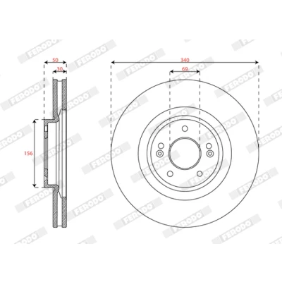 Afbeelding van FERODO DDF3074C Remschijf 340 30 5 114,3 Geventileerd Gecoat Zonder schroeven KIA: SORENTO 3