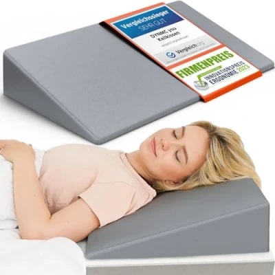 Afbeelding van wigkussen Bed voor Comfortabel Slapen, 90cm Premium kwaliteit, OEKO TEX, Modern ontwerp Stevig matras met zachte hoes Chique, grijs leeskussen en reflux kussen van DYNMC YOU