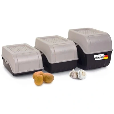 Afbeelding van Novaliv Set aardappelopbergdozen set, 3,5 l + 5 9 l, aardappeldozen, groentedozen, stapelbare uienboxen, fruitcontainer, vershouddozen, parelmoerwit