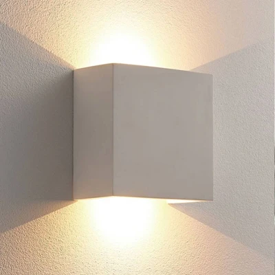 Afbeelding van Lindby LED wandlamp 2lichts gips H: 12.5 cm wit Inclusief lichtbronnen