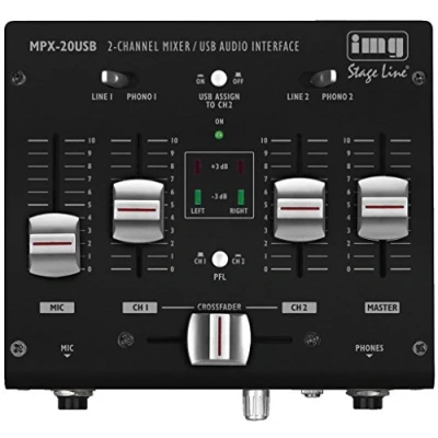Afbeelding van IMG STAGELINE MPX 20USB 3 kanaals stereo DJ mixer met USB interface, audioconsole audio mengconsole stevige en compacte metalen behuizing, zwart