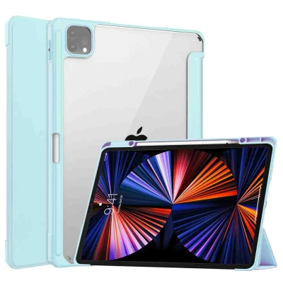 Afbeelding van Apple iPad Pro 12.9 (2021) Hoes: iMoshion Trifold Hardcase Bookcase Shockproof/Valbescherming Hardcase,Bookcase Lichtblauw Kunststof Tablet