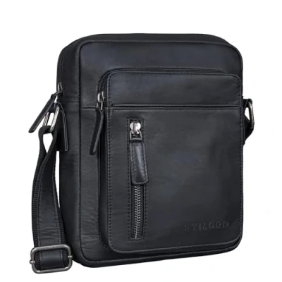 Afbeelding van STILORD &#039;Dain&#039; Schoudertas Heren Leren Handtas Crossbody Tas Echt Leer Vintage Borsttas Lederen Sling Bag, Kleur:zwart