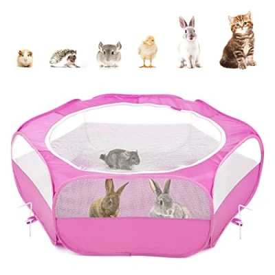 Afbeelding van Pawaboo Small Animals Playpen, Waterproof Pet Cage Tent with Zippered Cover, Portable Outdoor Yard Fence 3 Metal Rod for Kitten/Puppy/Guinea Pig/Rabbits/Hamster/Chinchillas, Magenta