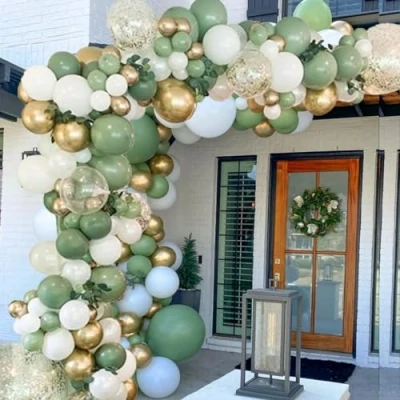 Afbeelding van Sage Green Ballonslinger boog kit, 152 stuks olijfgroene ballonnen set met witte latex ballon goud metallic voor jongens meisjes babyshower, verjaardagsfeestje, jungle safari party