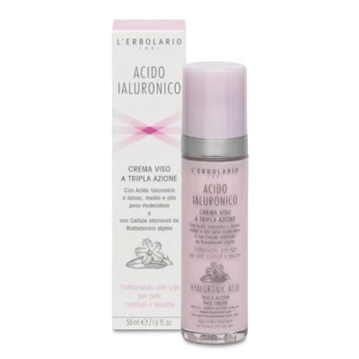 Afbeelding van L&#039;Erbolario Hyaluronzuur gezichtscrème met drievoudige werking voor droge en normale huid, per stuk verpakt (1 x 50 ml)