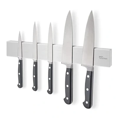 Afbeelding van Joeji&#039;s Kitchen roestvrijstalen magnetische meshouder 2 weg installatie keukenmessenrek lijm of schroeven multifunctionele 40 cm muurstrip voor elk magnetisch object