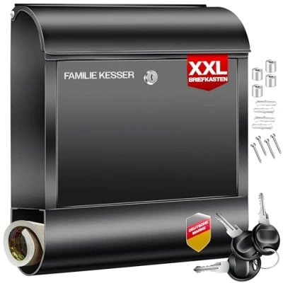 Afbeelding van KESSER® Brievenbus RVS XXL met krantenvak Wandbrievenbus geborsteld en gepoedercoat inclusief bevestigingsmateriaal 3x sleutel afsluitbaar DIN C4 = A4 Zilver