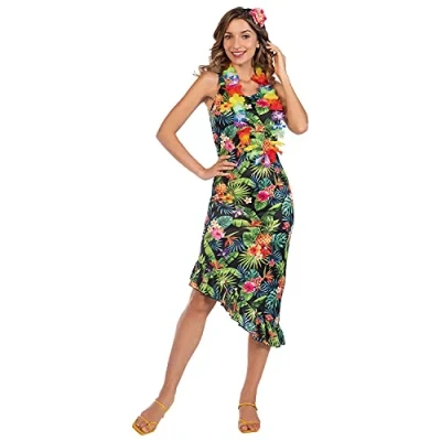 Afbeelding van amscan Hawaiiaanse verkleedkostuum voor volwassenen dames, Zwart, 36 38