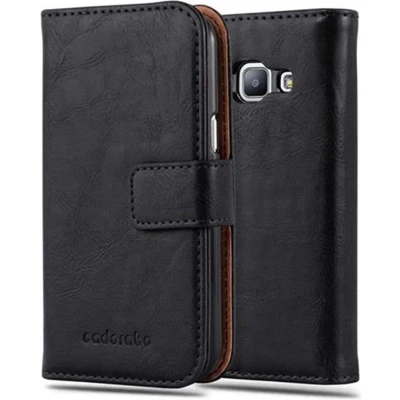 Afbeelding van Cadorabo Hoesje geschikt voor Samsung Galaxy J1 2015 in ZWART GRAFIET Beschermhoes met magnetische sluiting, standfunctie en kaartvakje Book Case Cover Etui