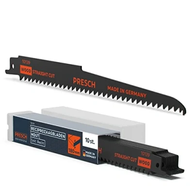 Afbeelding van Presch Reciprozaagbladen hout 210mm 10 stuks Zaagblad 6 180mm Zaagbladen reciprozaag voor houten PVC buizen en nog veel meer. Zaagbladenset inclusief doos