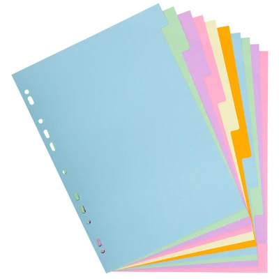 Afbeelding van Exacompta ref. 1610E Gerecycleerde tabbladen PASTEL 170g/m2 met 10 neutrale tabs Formaat A4 Afmetingen: 22,5 x 29,7 cm Forever