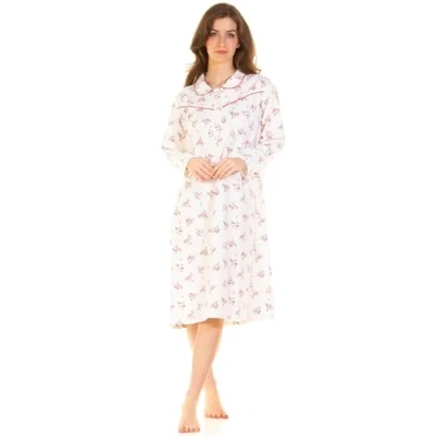 Afbeelding van Sue Marks Dames lange mouwen 100% katoen Wincey Meadow flanel nachthemd, roze, 40 42