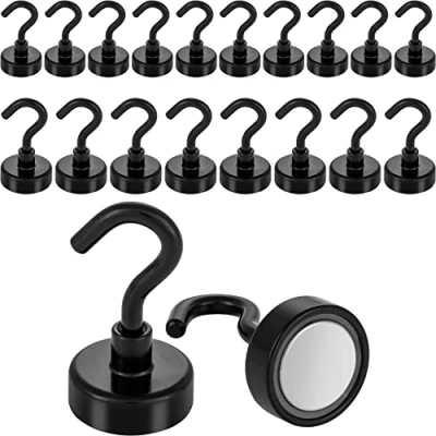Afbeelding van Poppstar 20 Stuks Magneet Haken Zwart Klein (Houdkracht 12 kg, Lengte 4 cm, Diameter 2 cm) Mini Neodymium Haak