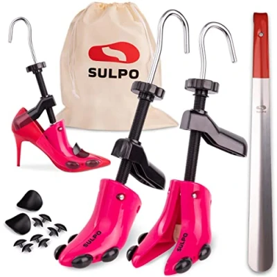 Afbeelding van SULPO schoenspanner van robuuste kunststof schoenverrekker, schoenrek voor hoge hakken houdt de schoen in vorm incl. praktische opbergtas &amp; schoenlepel eenheidsmaat