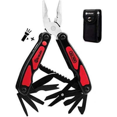 Afbeelding van Bibury Multitool, 14 in 1 Multitools Tang met Can Opener, Schaar, Licht, Pocket Size EDC Multi Tool Nylon Pouch voor Outdoor Activiteiten, Verbetering, Camping Zwart