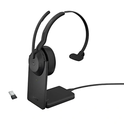 Afbeelding van Jabra Evolve2 55 draadloze mono headset met oplaadstandaard, Air Comfort technologie, noise cancelling microfoons en ANC MS Teams gecertificeerd, werkt andere platforms zwart