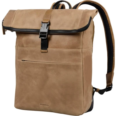 Afbeelding van Bloomsbury Leren Rolltop 14 inch Laptop Rugtas Unisex Rugzak Dames en Heren Echt Leer Zandbruin