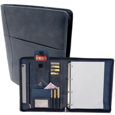 Afbeelding van Safekeepers Documentenmap Leren schrijfmap a4 Conferentiemap navy blauw