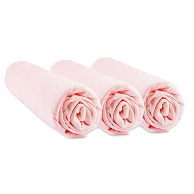 Afbeelding van Hoeslaken voor babybed, paraplu, bamboe, hypoallergeen, zacht, ademend, geproduceerd in Europa (70 x 140 cm), roze, 3 stuks