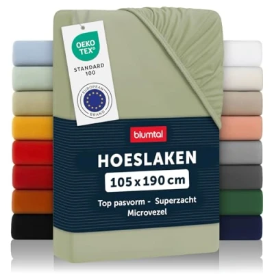Afbeelding van Blumtal Hoeslaken Microvezel 105 x 190 cm Oeko Tex gecertificeerd tot 25 Matrashoogte Light Olive Green Groen