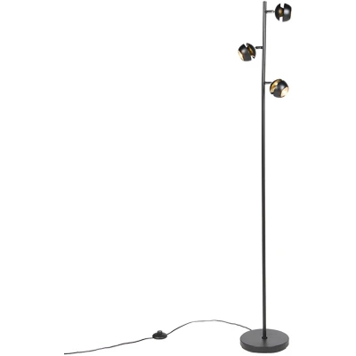 Afbeelding van QAZQA Moderne vloerlamp 3 lichts zwart met gouden binnenkant Buell Deluxe