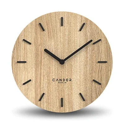 Afbeelding van Cander Berlin MNU 2730 A Houten wandklok geruisloos 30 cm modern eiken fineer zonder tikken keuken woonkamer analoog vintage