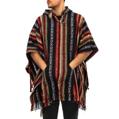 Afbeelding van LOUDelephant poncho met capuchon van 100% geweven katoen, Gheri stijl, Mexicaanse zwart/rood
