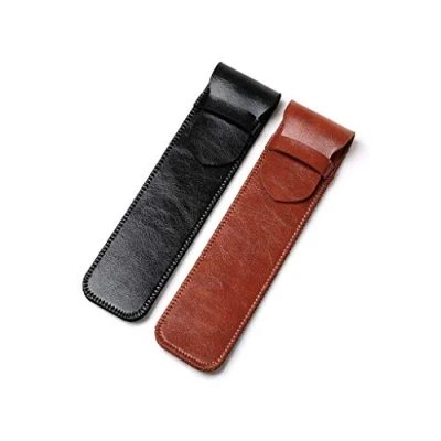 Afbeelding van 2 stuks handgemaakte lederen pennenhouder, vulpen met zachte pen balpen, beschermhoes voor stylus aanraakpen (zwart en bruin)