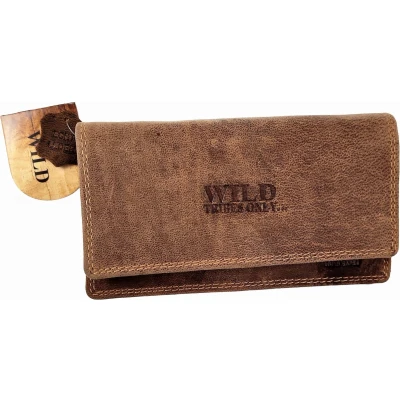 Afbeelding van Portemonnee Dames Bruin Buffelleer RFID Protected Anti skim Overslag WILD