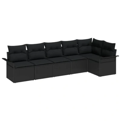 Afbeelding van vidaXL 6 delige tuin sofa set met kussens zwart poly rattan, 2 zits opslag &amp; rattan