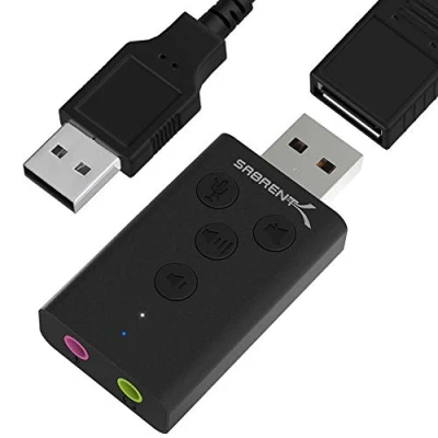 Afbeelding van SABRENT Aluminium USB externe 3D stereogeluidsadapter voor Windows en Mac. Plug and Play Geen stuurprogramma&#039;s nodig. [Zwart] (AU DDAB)