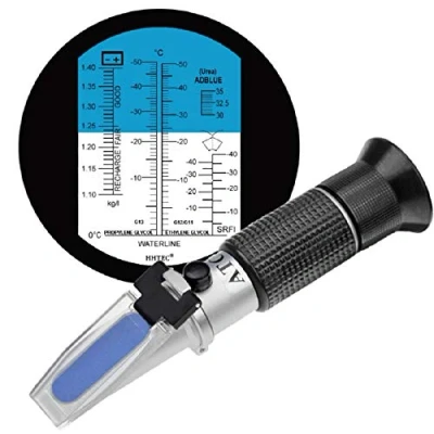 Afbeelding van HHTEC 4 in 1 vorstbescherming, refractometer, ethyleenglycol, propyleenglycol, voor vriespunt van koelwater, ruitenwater, AdBlue, batterij, dieseluitlaatvloeistof (DEF) met handleiding het Duits