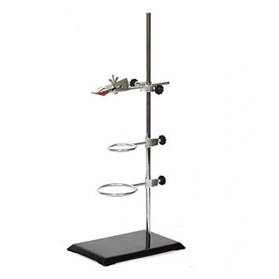 Afbeelding van Laboratorium Retort Support Stand met Klem MissZM, een Burette en 2 Flessenringklemmen, Gebruikt in Chemie of Fysics Lab voor Titratie Extractie (40 CM/16 inch)