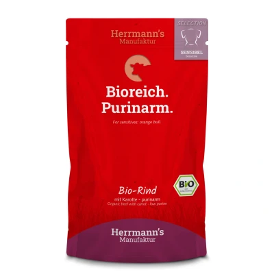 Afbeelding van Herrmann&#039;s Bio Sensitive hond Purinearm Rund met wortel 150 gr. per 15 stuks