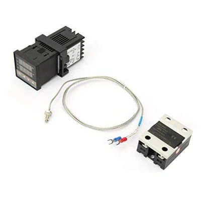 Afbeelding van Keenso PID temperatuurregelaar, AC 110V 240V 0 1300 ℃ thermostaatkit REX C100 K thermoelement, Max 25A SSR Thermostaten