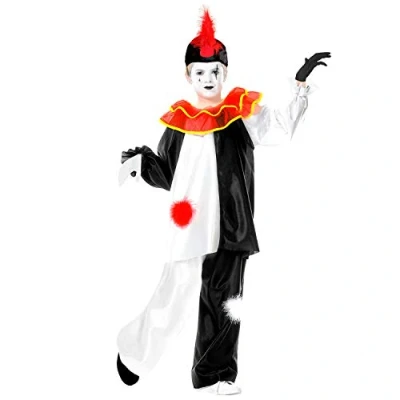 Afbeelding van Widmann Pierrot Kostuum Traditioneel Kind Zwart, Wit / Beige Maat 158 Carnavalskleding Verkleedkleding