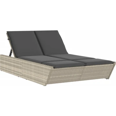 Afbeelding van Ligbed 2 persoons met kussens poly rattan lichtgrijs