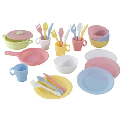 Afbeelding van KidKraft 63027 pastelkleurig kookgerei doen alsof eetgereiset, keukengerei en accessoireset voor een kinderspeelkeuken, 27 onderdelen