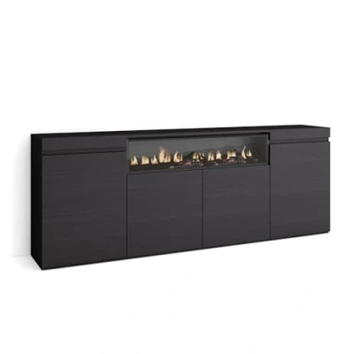 Afbeelding van Skraut Home Sideboard, highboard commode, comodekast 200x75x35cm 4 deuren woonkamer, keuken moderne stijl zwart