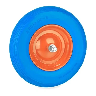 Afbeelding van Relaxdays kruiwagenwiel 4.80/4.00 8 met as reservewiel volrubber anti lek stalen velg blauw