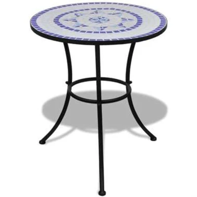 Afbeelding van Bistrotafel 60 cm mozaïek blauw en wit